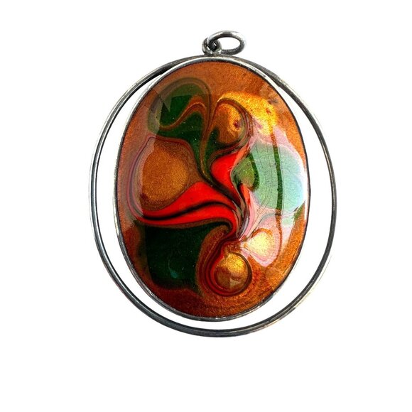 Reverse Painted Pendant, Sterling Silver, Vintage Israel 925 - Picture 6 of 9